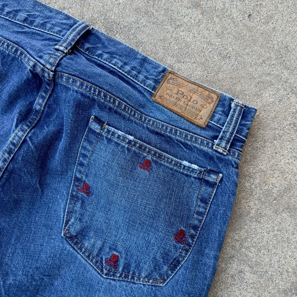 Polo Ralph Lauren Blue Sullivan Slim Skull Crossbones Embroidered Jeans - 34x30